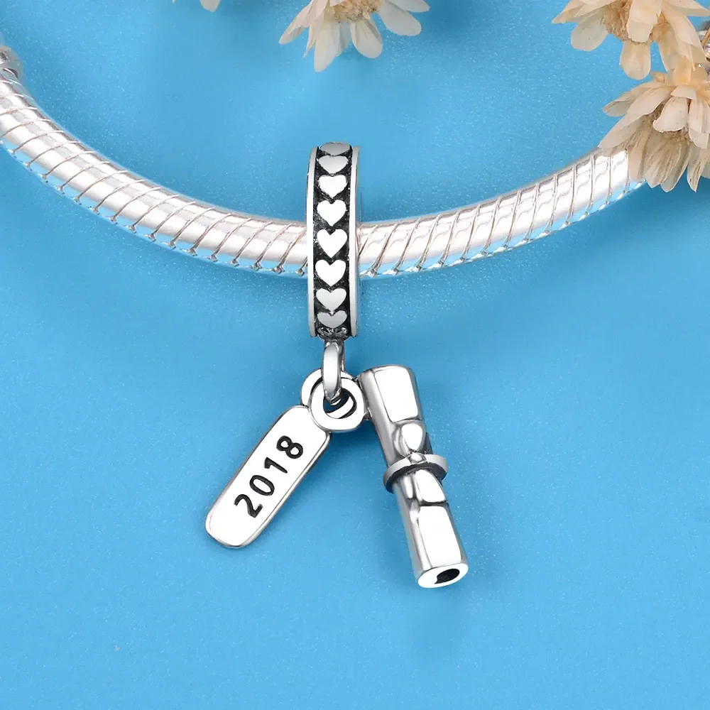 Fit Original Brand Charm Bracelet 925 Sterling Silver 2023 Book Scroll Bead Pendant Making Graduation Berloque