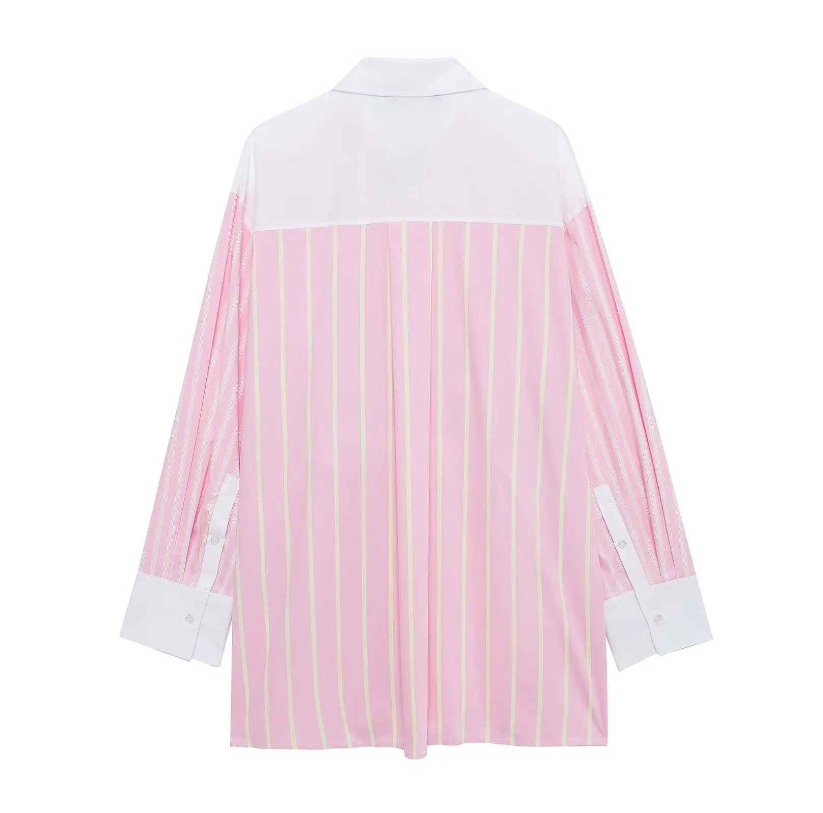 Tangada 2024 Women Pink Striped Oversized Shirt Long Sleeve Female Cotton Long Blouse Tops 3H0696