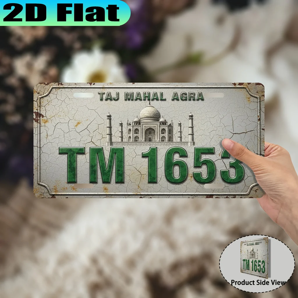 2D Flat -1pc Taj Mahal Agra Vintage Aluminum License Plate Urban Style, Travel Enthusiast Gift, Souvenir