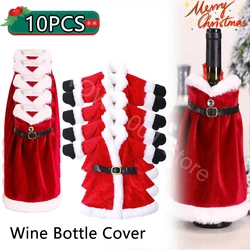 10PCS Christmas Red Dress Bottle Set Christmas Gift Bags Holder Drop Shipping Dust New Year  Gift Christmas Decoration For Home