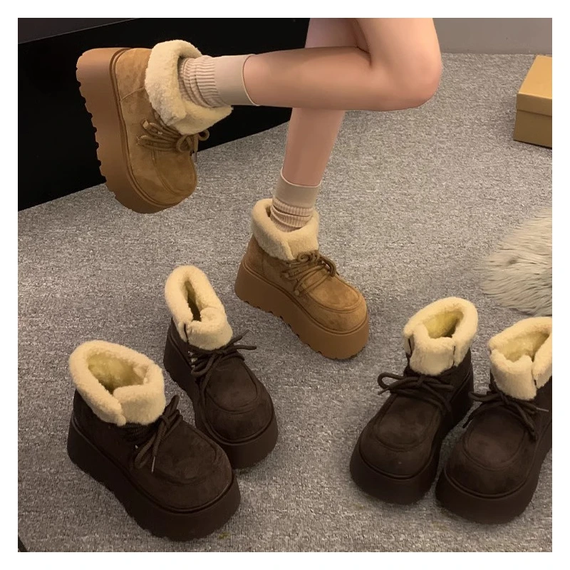 خمر الزنجبيل سميكة سوليد الثلوج الأحذية النسائية 2025 شتاء جديد مبطنة بالصوف وسميكة أحذية قطنية دافئة