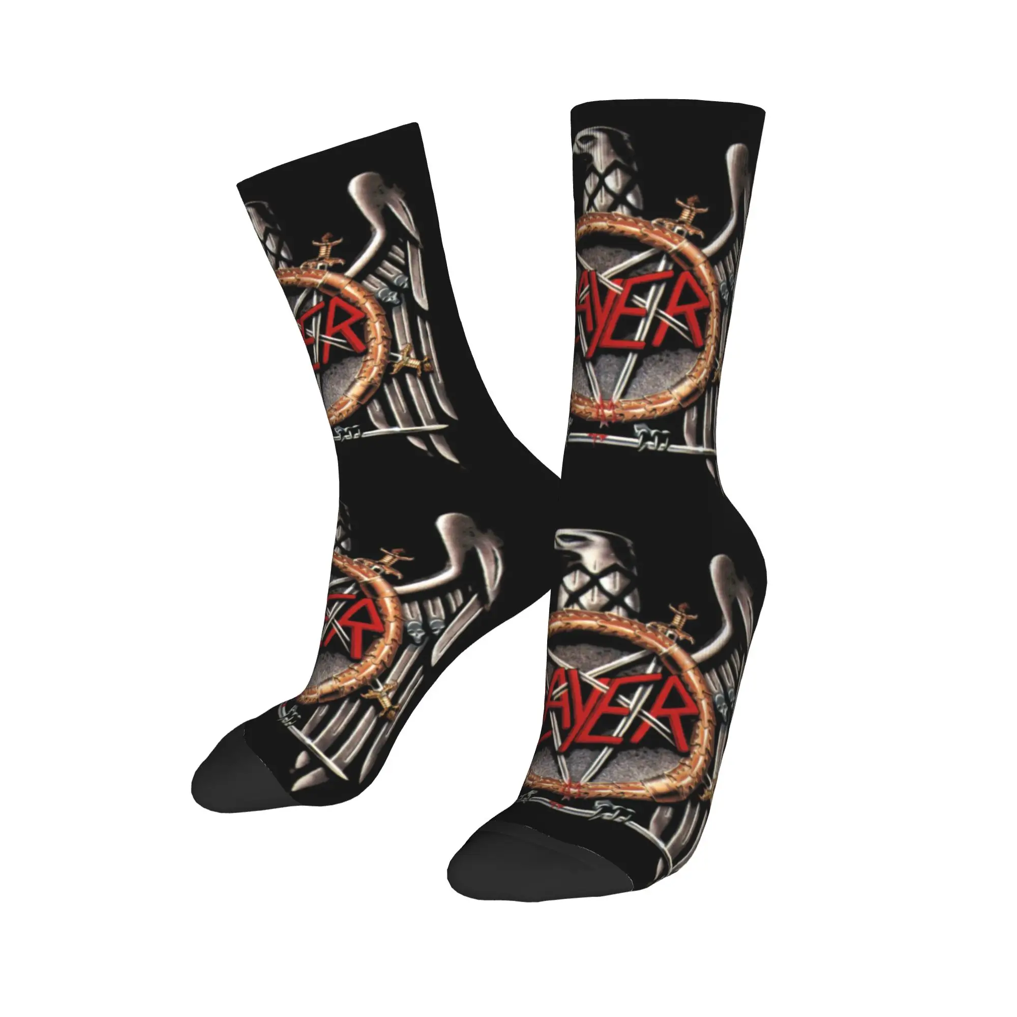 Custom Heavy Metal Thrash S-Slayeres Men Women Crew Socks Unisex Fun 3D Printing Rock Roll Band Dress Socks