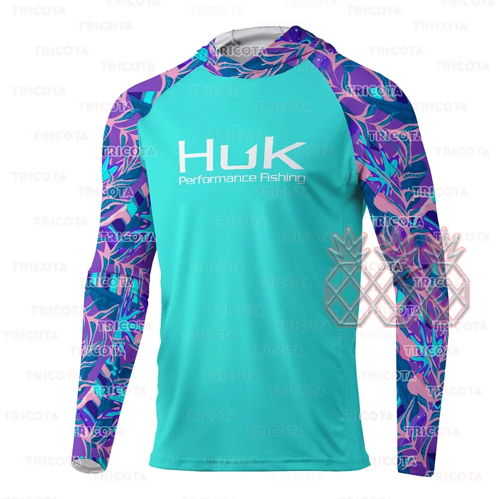 

HUK Fishing Performance Shirts Men's Breathable Uv Protection Hooded Mask Fishing Clothing Summer Long Sleeve Fishing T-shirts