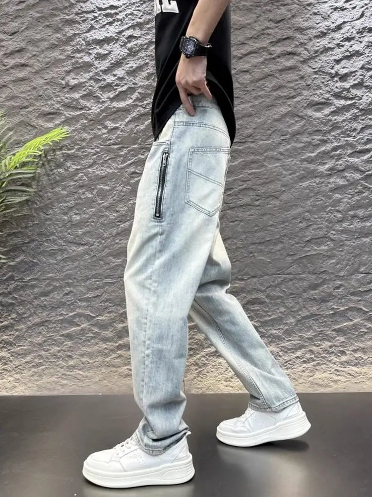 

Мужские джинсы с эластичным поясом, свободные брюки прямого кроя, универсальные, удобные, молодежные, с завязками, повседневные