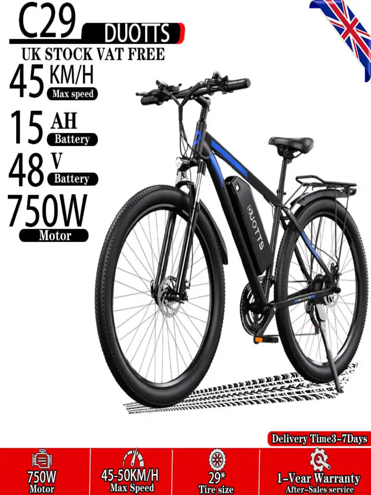 AliExpress NONE E-bike DUOTTS C29 750W Motor 48V15AH Lithium Battery Adult Electric Bicycle with APP 29 Inch Tire Mountain Electric Bicycle