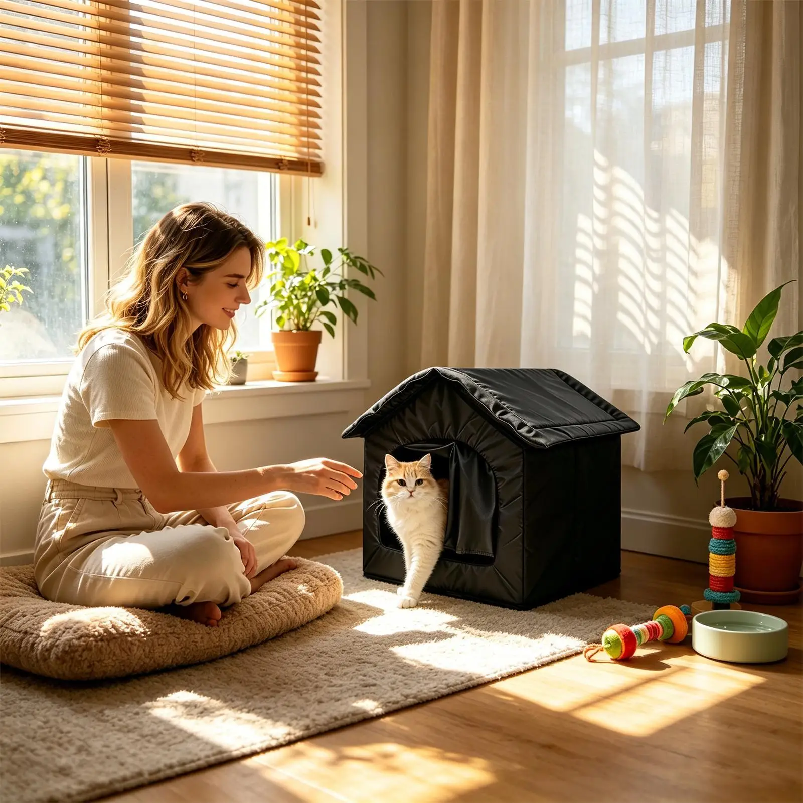 Cat Cooling House Pet Cave with 2 Ice Packs Cooling House Cats for Indoor Dog Kitten Sleeping Animal Home Garden Puppy Backyard