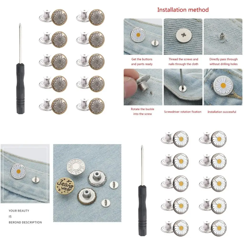 

20Pcs Jean Button Tightener Replacements Reusable Button Pins for Jeans Pants high quality,New Year Gift