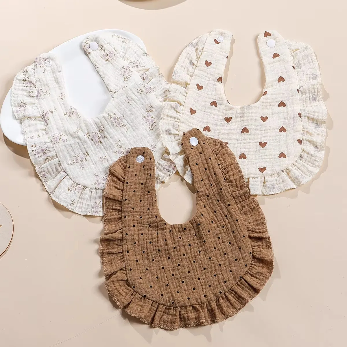 3pc Cotton Baby Bibs Set Saliva Towel Muslin Baby Bibs Boys Girls Lace Burp Cloth Soft Baby Feeding Bib Babies Accessories