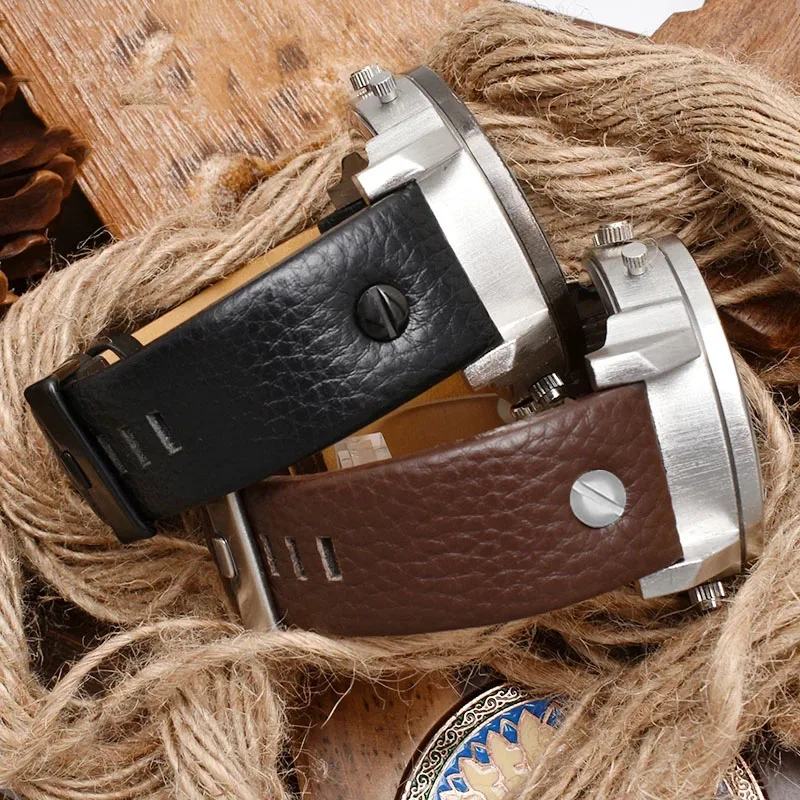 For Diesel Watch Strap Leather Wrist Watch Belt DZ7314 DZ7256 Watchbands 24MM 26MM 28MM 30MM With Rivets Lichee Pattern Bracelet