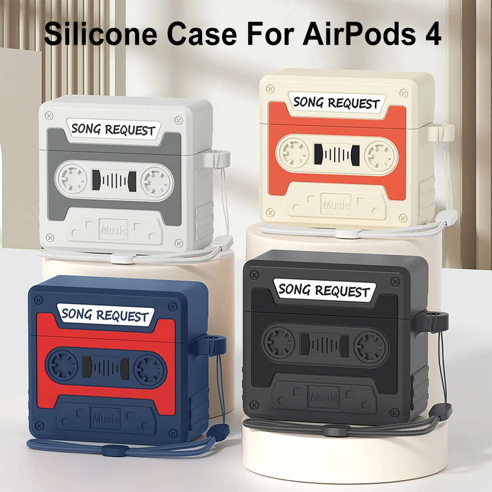 Cassette Tape Silicone Case for AirPods 4 Gen (2024) 3D Cute Soft Silicone Cover Protective Skin for AirPods 4th Generation Case