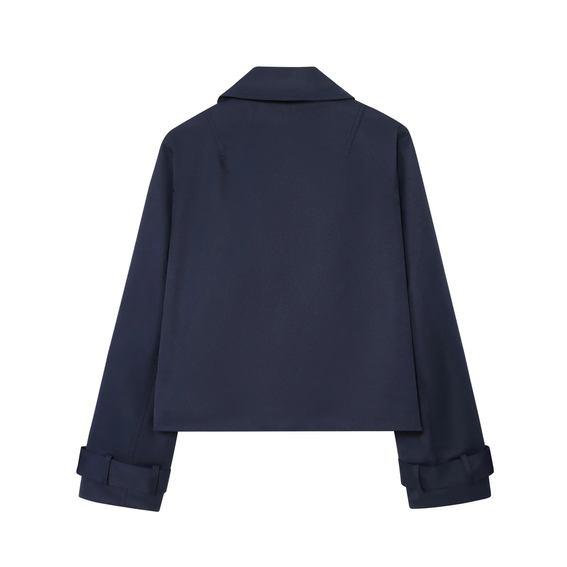 2025 New Navy Blue Large Lapel Double Breasted Metal Buttons Decoration Short Jacket Women Fashion Casual Top
