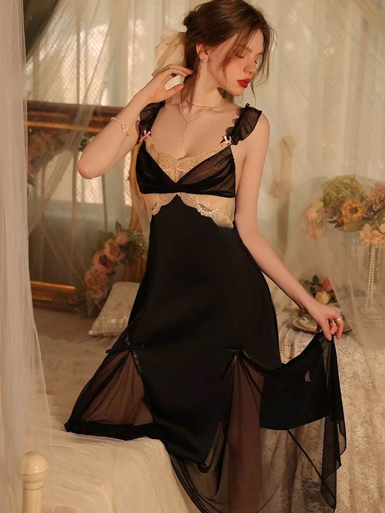 جديد مثير بلون طويل باس النوم المتسكعون النساء منامة الحرير الجليد مثير مغر وصمة عار الرسن منامة ملابس المنزل الموضة