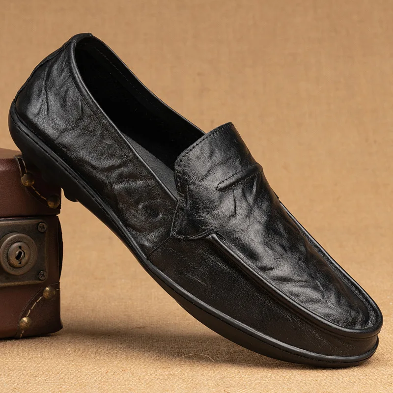 

2026 Summer New Casual Versatile Leather Shoes Men's Soft-soled Designer Loafers Men Top Quality First-layer Cowhide Men's Shoes