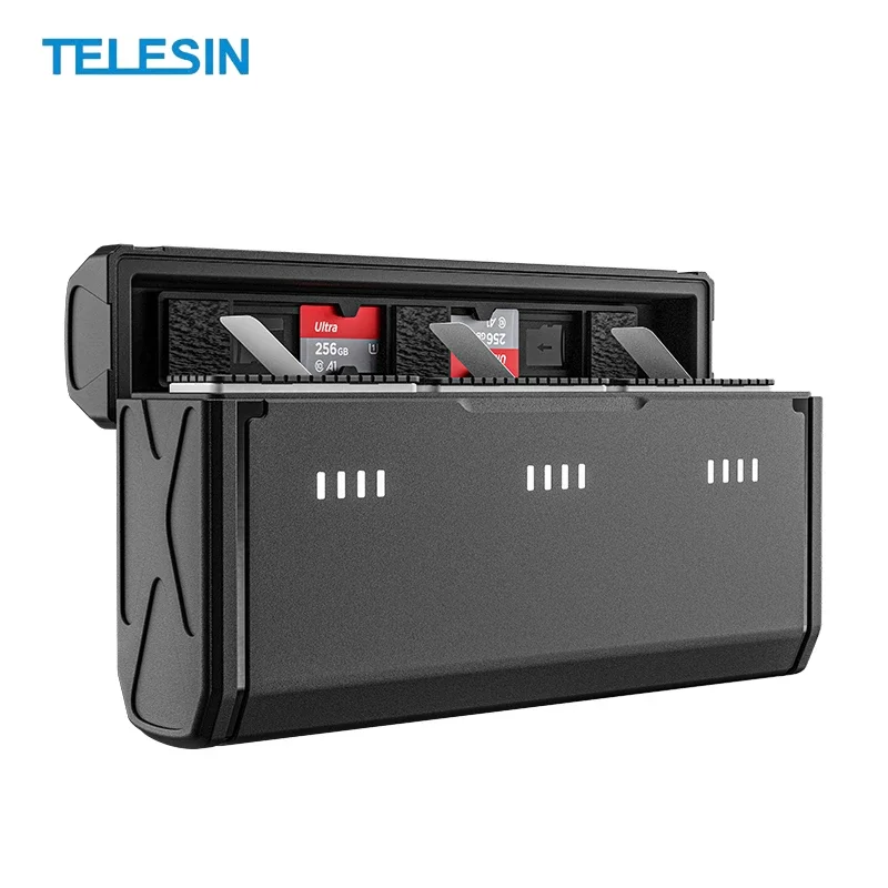 TELESIN Portable Battery Charger for Gopro Hero 13 Black TF Card Storage 3-Slots Smart Charging Case Action Camera Accessories