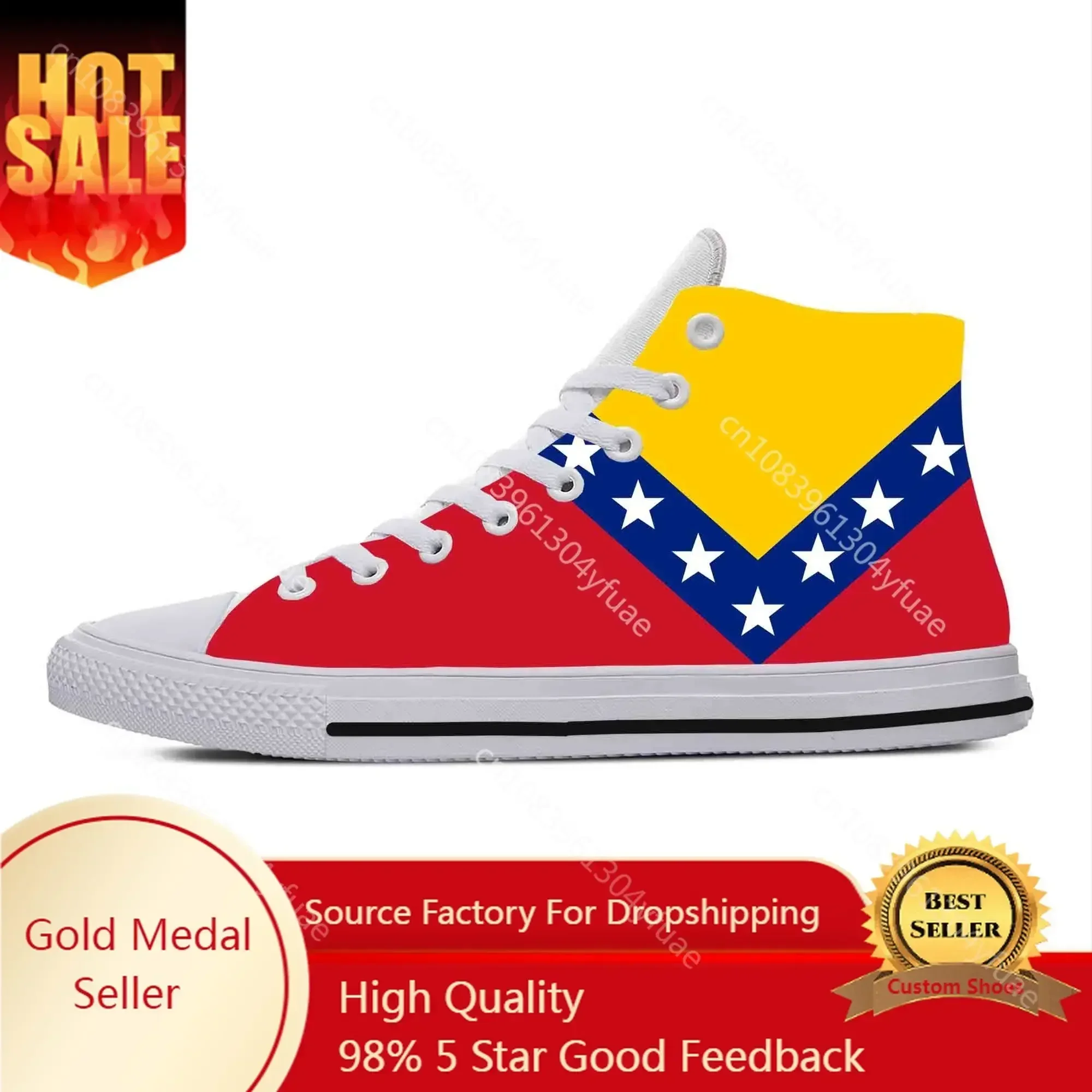 Venezuela, bandera venezolana, 7 estrellas, orgullo patriótico, calzado informal de tela, zapatillas de caña alta, cómodas, transpirables, con estampado 3D, para hombre y mujer.