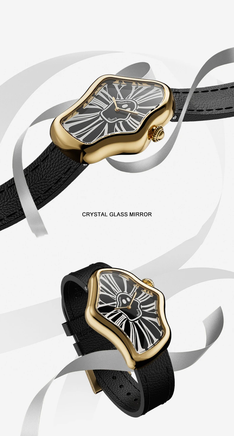 Ronusart-女性用クォーツ時計,高級腕時計,不規則なケース,クリスタルミラー,28mm x 46mm,厚さ7.9mm