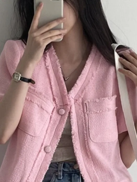 Dongda Gate Summer 2025 Nuovo cappotto da donna con frange in tweed Materiale Thi V-Ne Commuter Faion