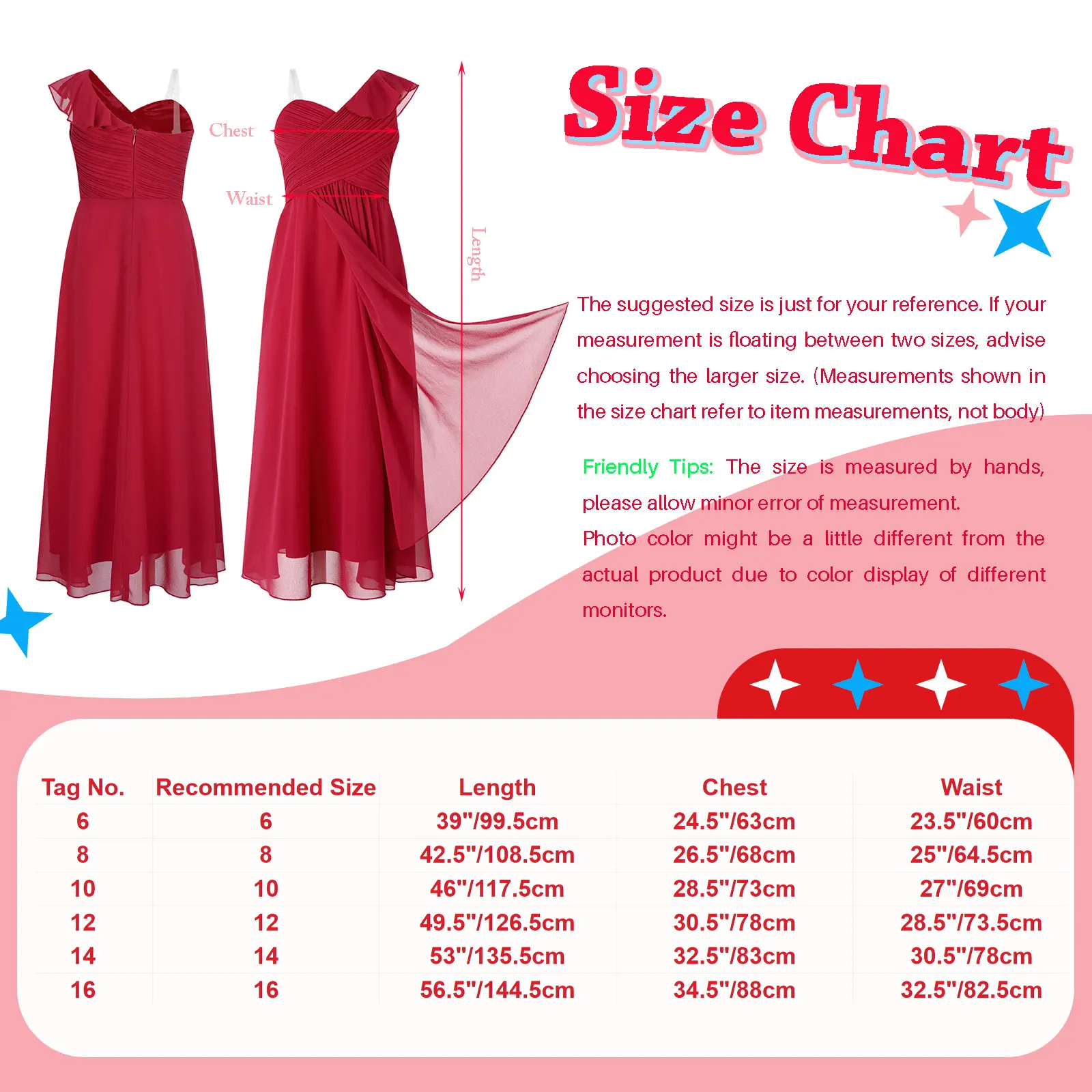 Kids Girls One-Shoulder Ruffle Party Dress Sweetheart Flattering Ruched Asymmetrical Chiffon Maxi Dress