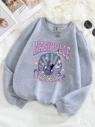 Street Woman Pullover Nashville Music Cith Poster Printing Hoodie Crewneck Loose Fleece Soft Sweatshirt Autumn Female Clothes