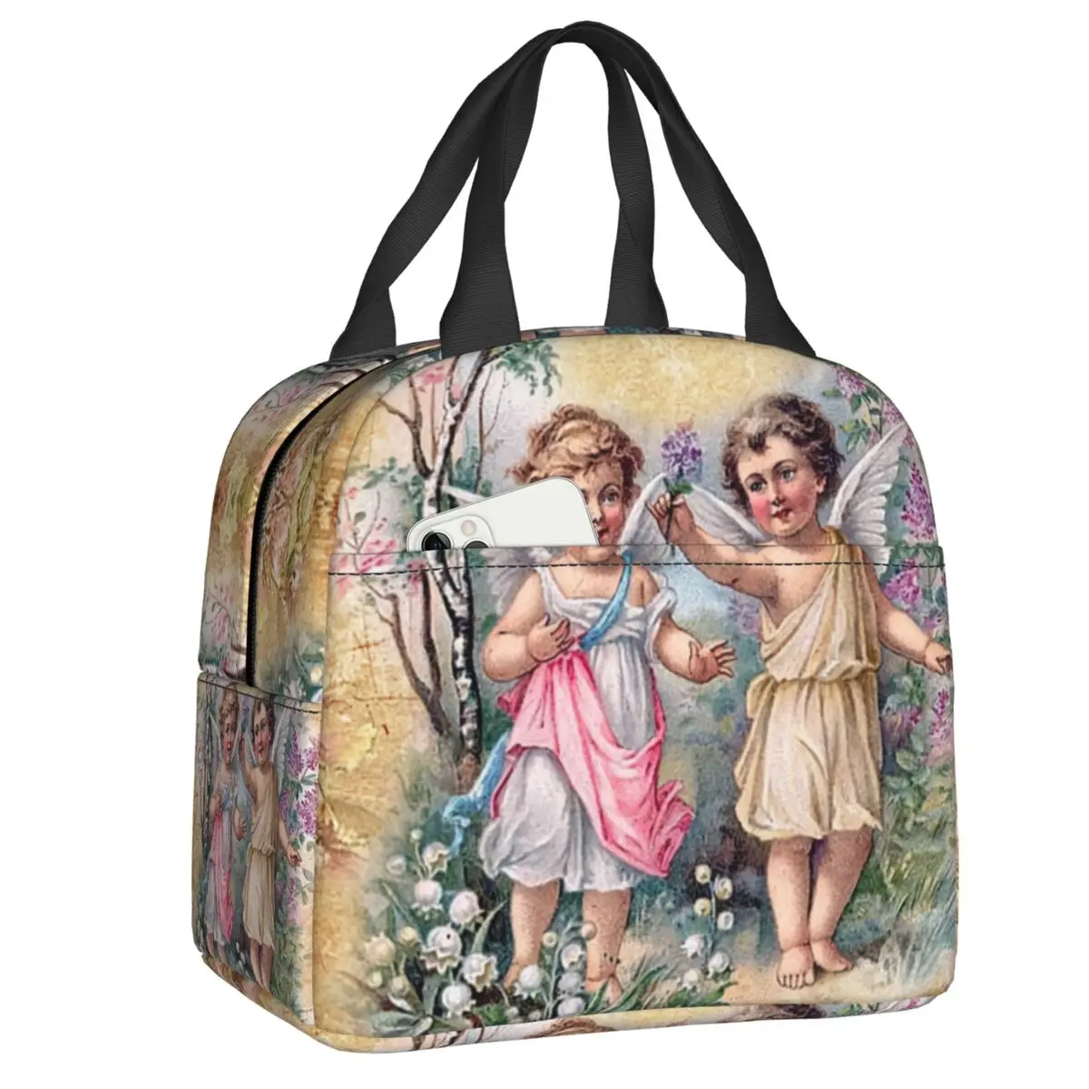 Victorian Angel Vintage Rose Lunch Box Cooler Thermal Food Insulated Lunch Bag School Children Student Portable Picnic Tote Bags