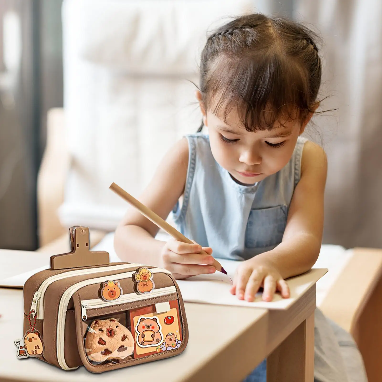 Capybara Pencil Case For School Cartoon Pencil Pouch Large Capacity Cartoon Capybara Stationery Holder Pen Storage Case Bag For