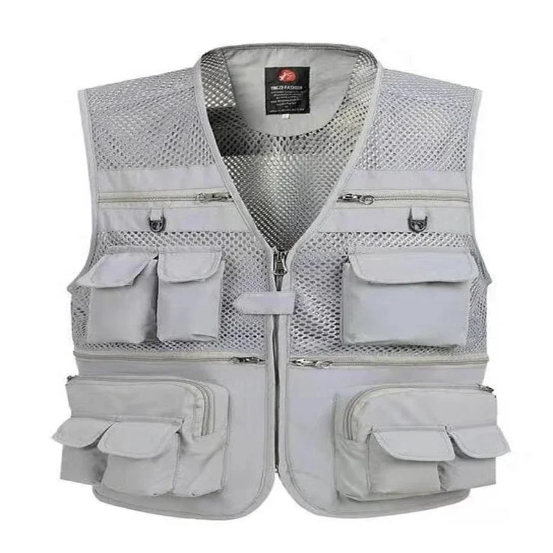 Mens Vest Outdoor Webbed Gear Coat Summer Fishing Waistcoat Men Tool Multi-Pockets Mesh Work Sleeveless Jacket Male