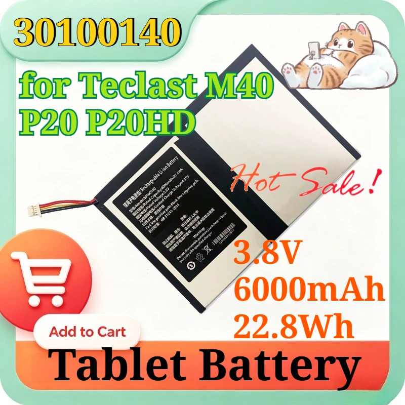 30100140 TLA007 3.8V 6000mAh 22.8Wh Replacement Li-ion Battery for Teclast M40 P20 P20HD 4G Tablet PC Battery 5-Pin Connector