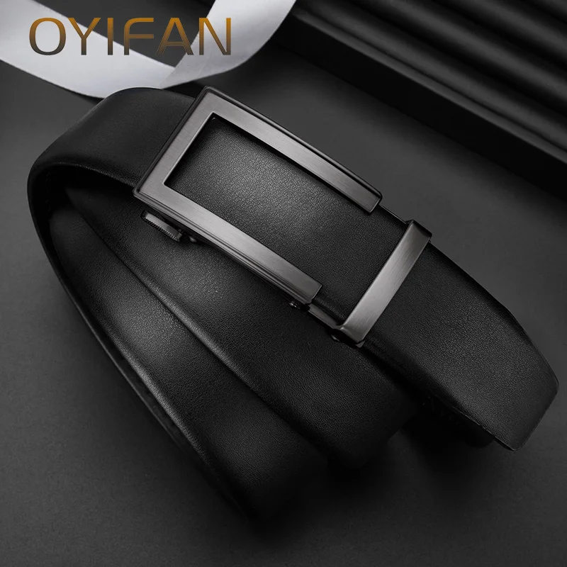 Fashion Designer Men\'s Automatic Belt 110-130cm Alloy Automatic Buckle Ratchet Belt Men\'s Genuine Leather Belt