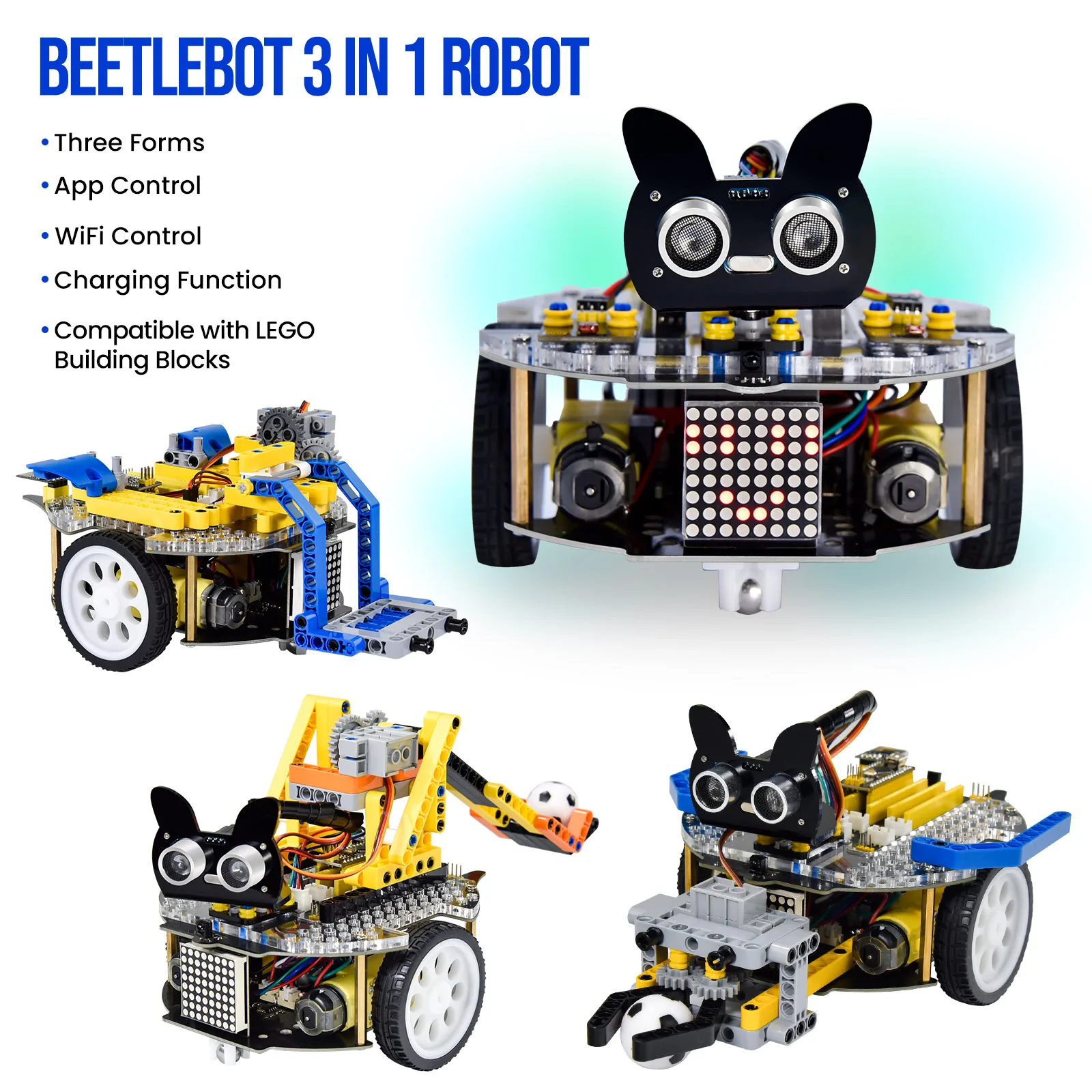 Keyestudio Beetlebot 3 in 1 Robot Car Kit 11 Projects For Arduino Robot ESP32 And For Raspberry Pi Pico STEM Programming DIY Kit