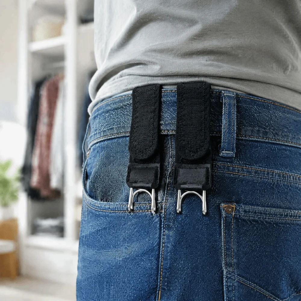 2pcs Adjustable Nylon Elastic Waist Strap No Sew Design Reusable Adjustable Waist Belt Waist Tightener Clip Men