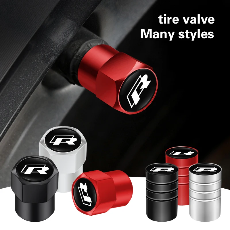 4PCS Metal Tire Valve Caps Car Tyre Dust Covers Accessories For Volkswagen R Caddy Golf Passat Tiguan Jetta Beetle Phaeton Atlas