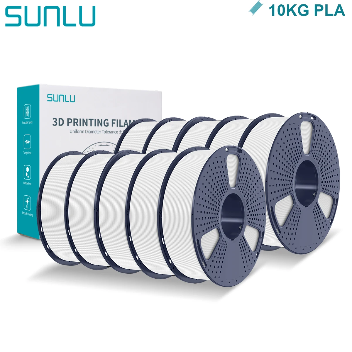 SUNLU PLA 3D-Filament, 1,75 mm, 10 Rollen, 1 kg, ordentlich gewickelt, mit wiederverwendbarer Spule, 3D-Drucker, PLA-Filamente für die meisten FDM-3D-Drucker