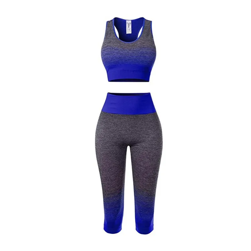 Conjuntos de Yoga para mujer, sujetador + Pantalones 3/4, traje deportivo para mujer, ropa de entrenamiento para Fitness, gimnasio, correr, chica, Legging Capri ajustado + chaleco superior 23