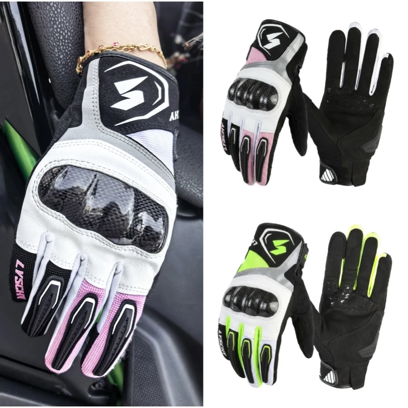 

LYSCHY Men Women Motorcycle Gloves CE Carbon Fiber Protective Riding Gloves Summer Breathable Mesh Thin Anti-Fall Racing Gloves