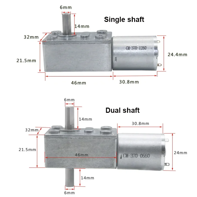4632 Metal Gear DC 6V 12V 24V Volt DC Worm Geared Double Shaft Motor 1RPM~210RPM Reversed Reduction Self-lock JGY370 Adjustable