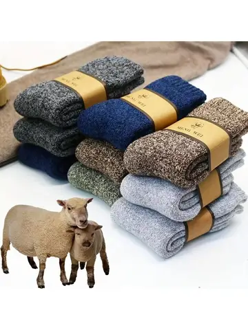 3 Pairs Men's Winter Warm Socks, Thick Towel Mid-Calf Socks, Anti-Cold Snow Boots Socks Elastic Solid Color