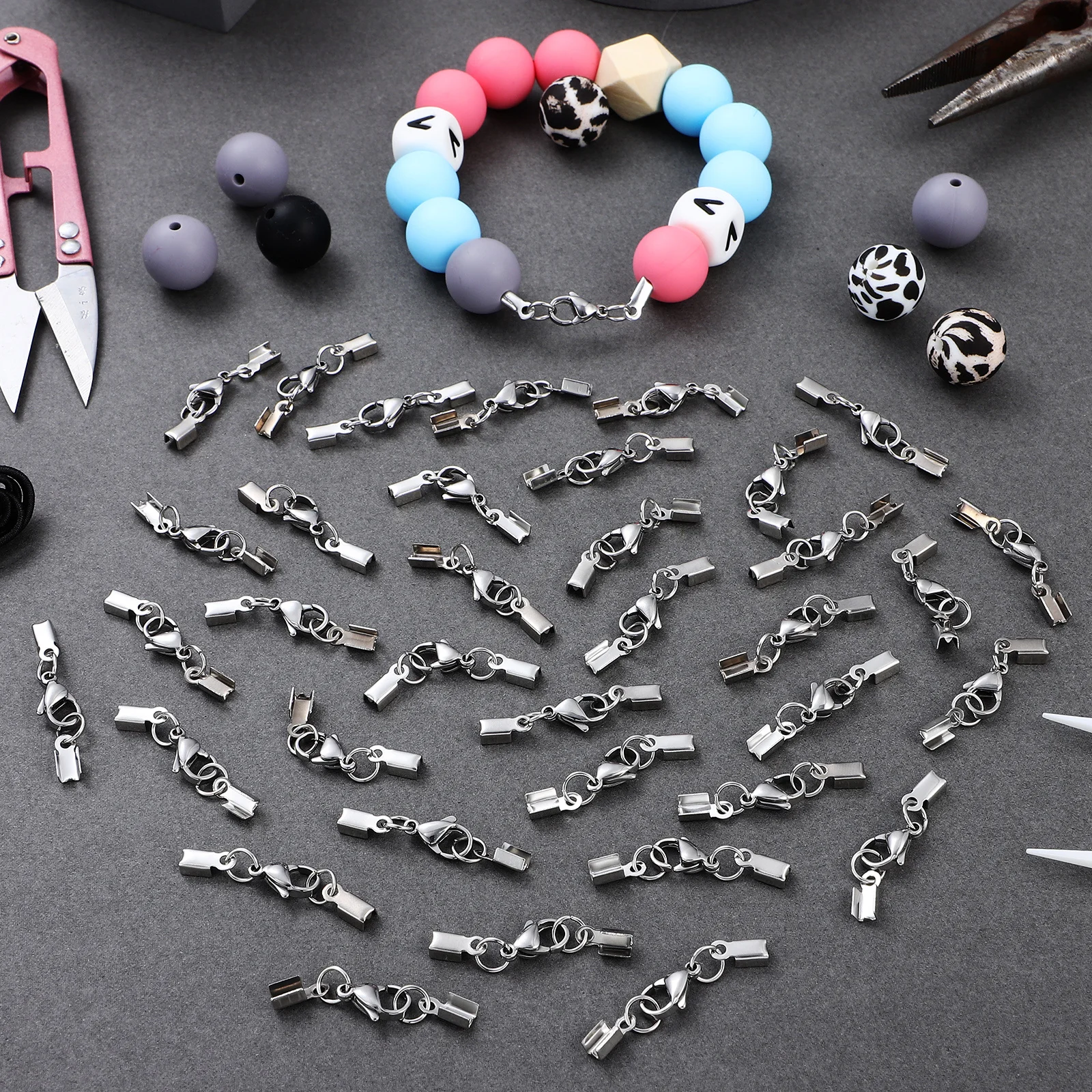 

40Pcs Lobster Claw Clasps Stainless Steel Connectors for Necklace Bracelet DIY Jewelry Making Craft Accessories