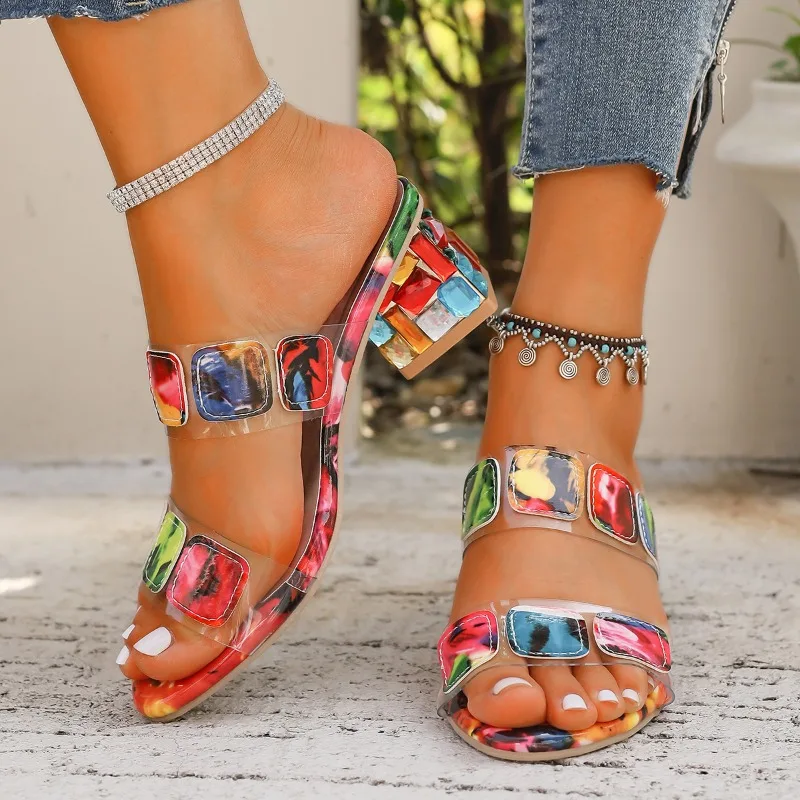 Nuovi sandali donna tacchi quadrati sandali estivi Peep Toe donna Multi colori scarpe con zeppa Sandalias De Verano Para Mujer