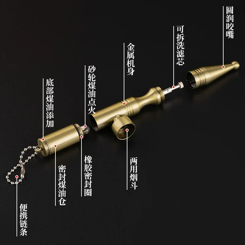 Creative Personality Kerosene Lighter Two-in-one Multi-function Trolley Filter Pipe Lighter Men's Gift for Father view 4