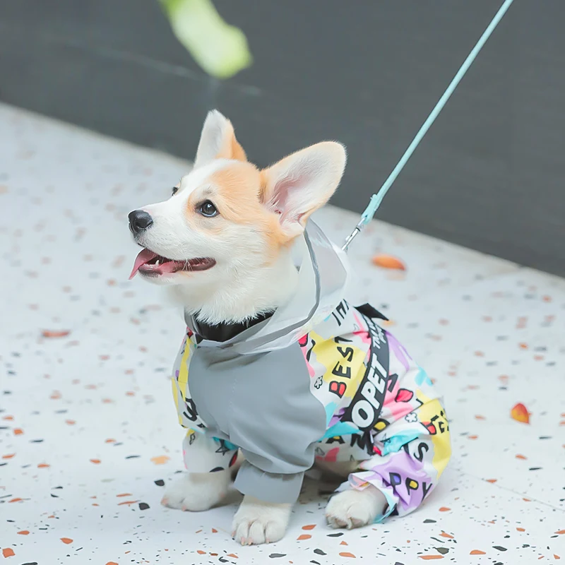 Hoopet Corgi Raincoat Four-legged Waterproof All-inclusive Summer Teddy Small Medium-sized Dog Pet Traction Dog Special Clothes