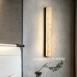 Lámpara de pared de cuerpo de cobre de mármol, Lámpara decorativa de pared de fondo de TV de sala de estar china, moderna y minimalista, pasillo y dormitorio