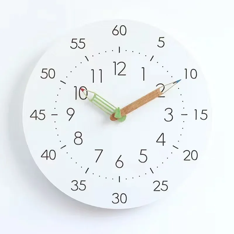 Children's Cartoon Simple Wooden Wall Clock Learning Solid Wood Wall Clock Living Room Fashion Creativity Home Bedroom Clock