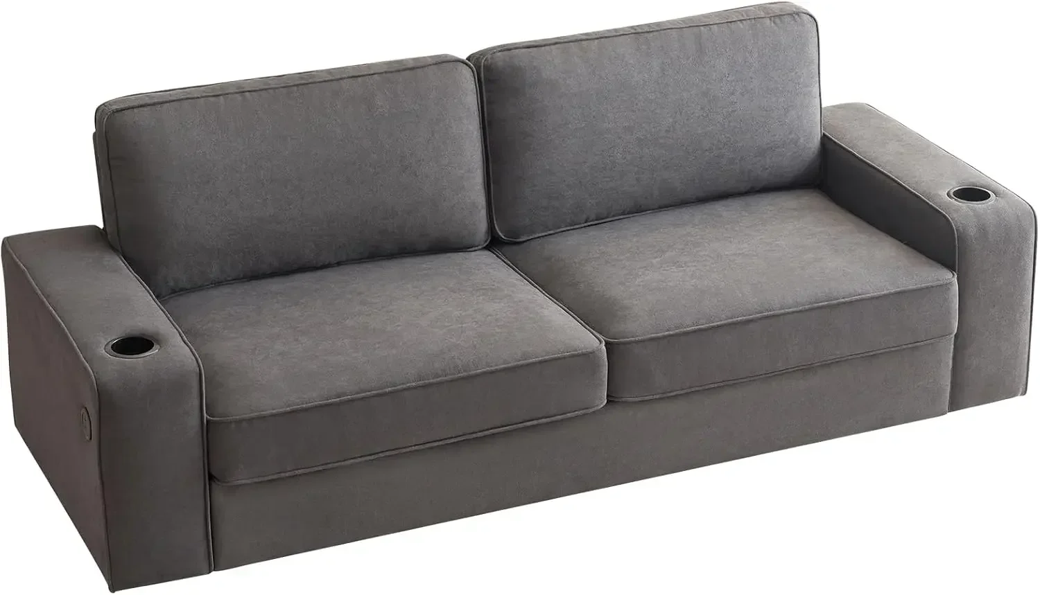 VanAcc Sofa, 89in Modern Couch with Cup Holders & USB Charging Ports, Deep Seat Sofa Couch (Charcoal Grey Chenille)