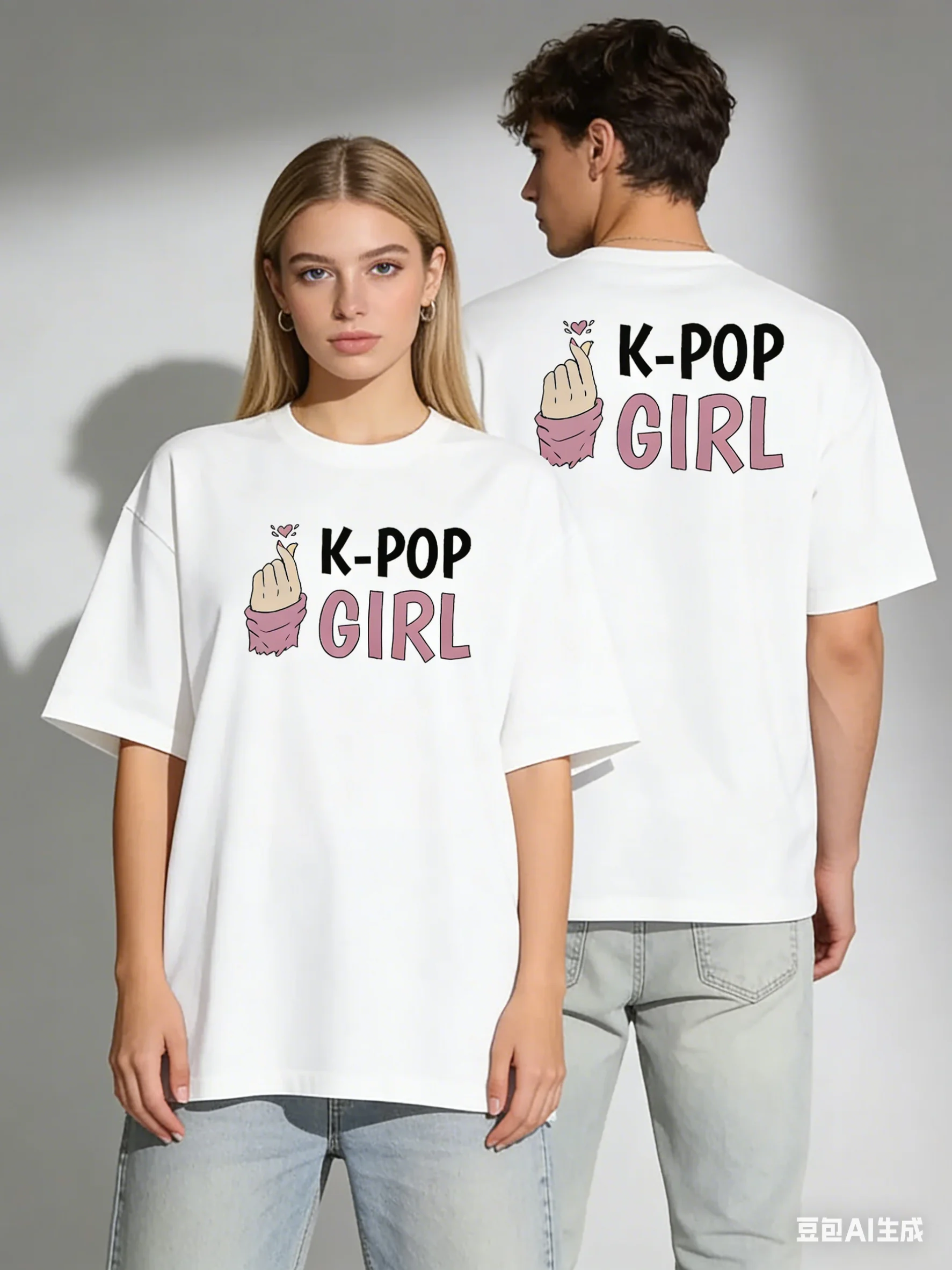 Male Female Round-neck Short Sleeve T-Shirt Featuring Black K-POP Print Fashion Casual Ventilate Comfortable Loose Summer Tees