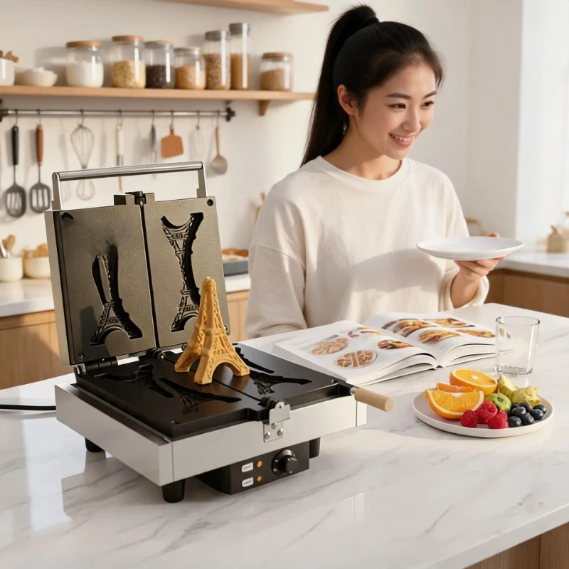 Commercial Eiffel Tower Croissant Waffle Maker, Tower Shape Waffle Iron Ins Style Street Snack Baking Equipment