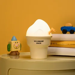 Ice Cream Duck Small Night Lamp, Cartoon Ornaments, Carregamento USB, Ambience Light, Quarto, Bedside Gift