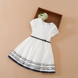 Baby Girls Dress Short Sleeve Princess Dress Summer Cotton Round Collar White Flower Dress Children Kids Wedding Clothing