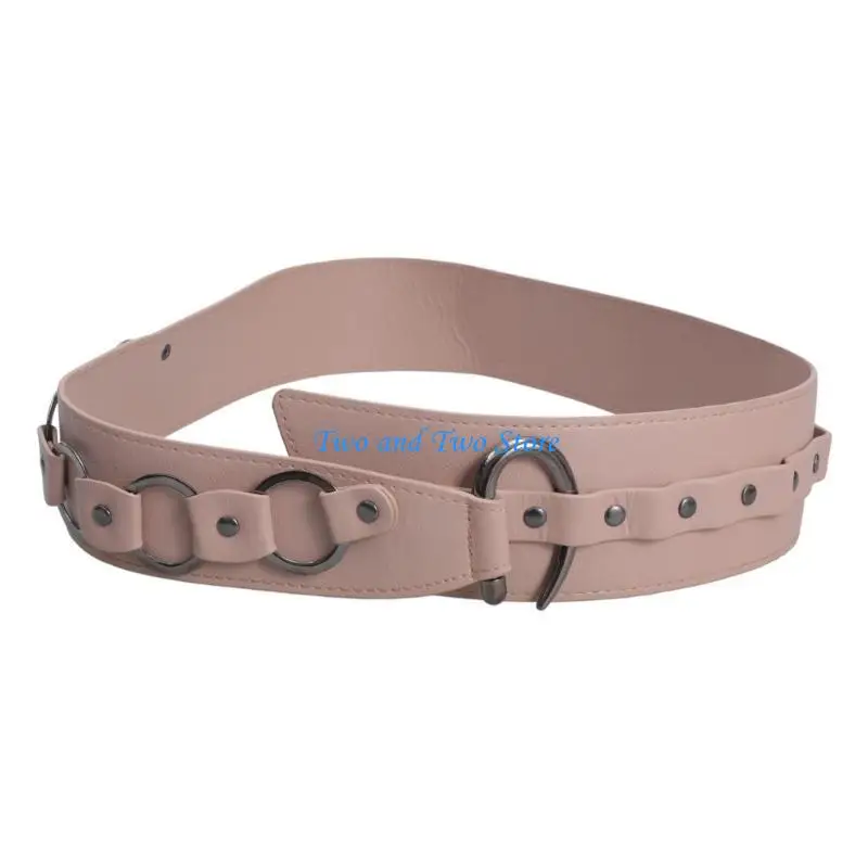 

HX6F PU Leather Belt with Adjustable Hook Buckle Wide Waistband for Dresses Sweater