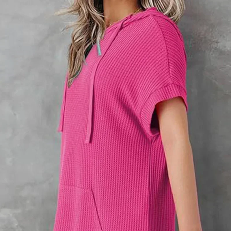 

New Summer Oversized Elegant Fashion Women's Casual Split Pullover Solid Pockets Lengthen O Neck Short Sleeve Y2K Chic Tops