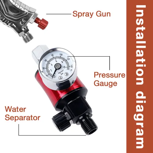 Imagen 2 del producto Válvula de presión de pistola pulverizadora 2 en 1, regulador de presión de aire con filtro integrado de aceite y agua, rosca NPT de 1/4, accesorios para herramientas neumáticas de pistola pulverizadora doméstica